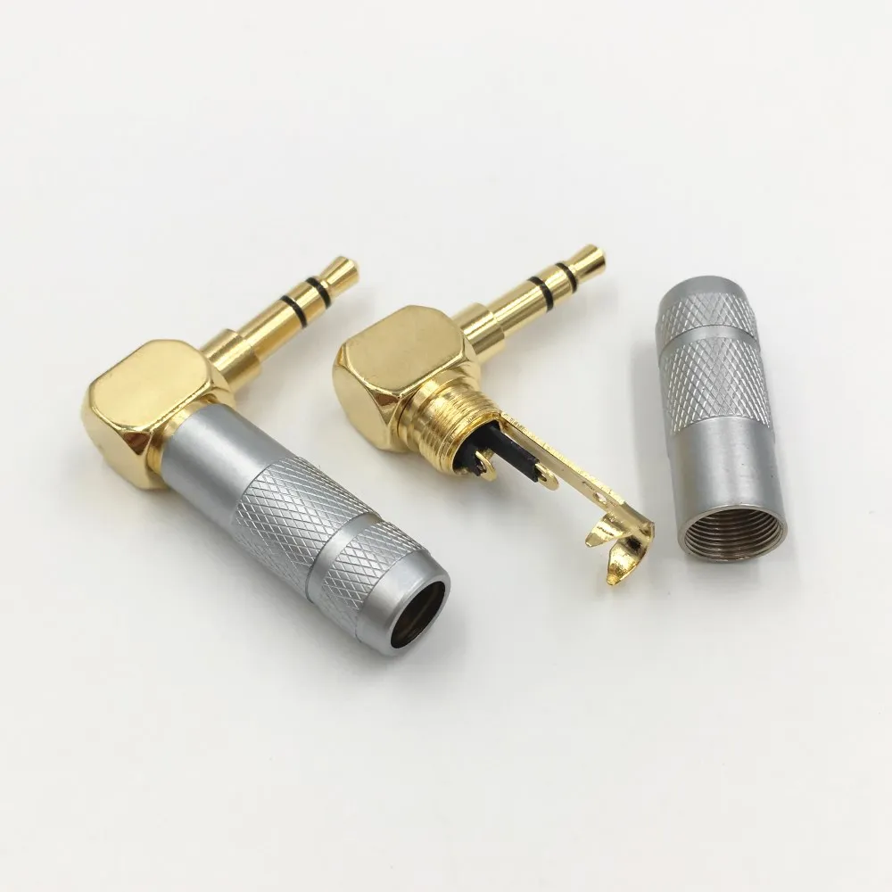 50Pcs Right Angle 3.5mm 3 4 Pole Audio Jack 3.5 Stereo Male Plug for DIY Repair Headphone Earphone 6mm cable Black and Silver |