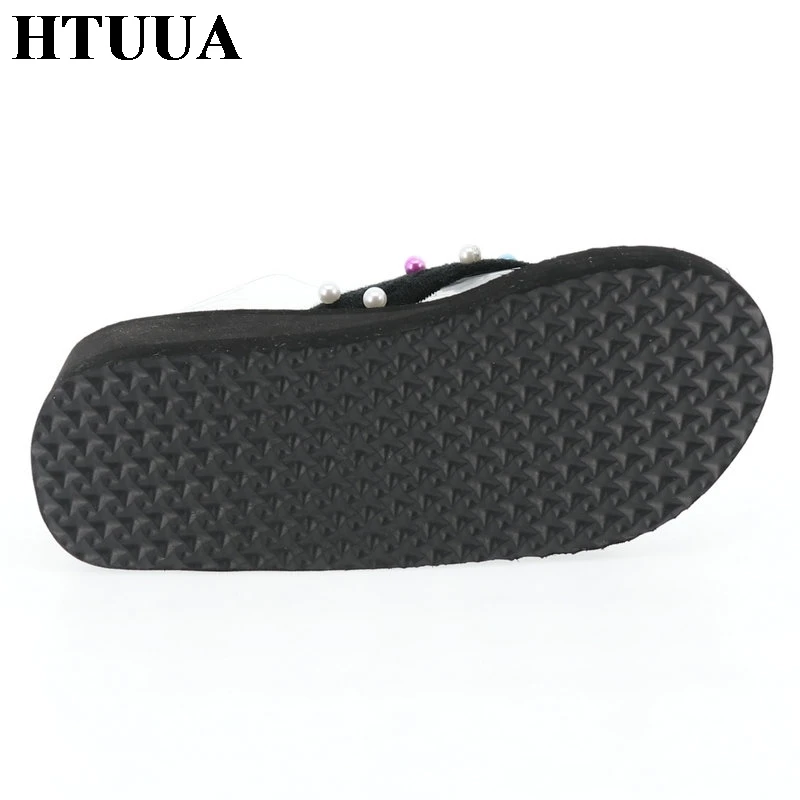 HTUUA/модные разноцветные шлепанцы с жемчугом Женские Вьетнамки Пляжная обувь