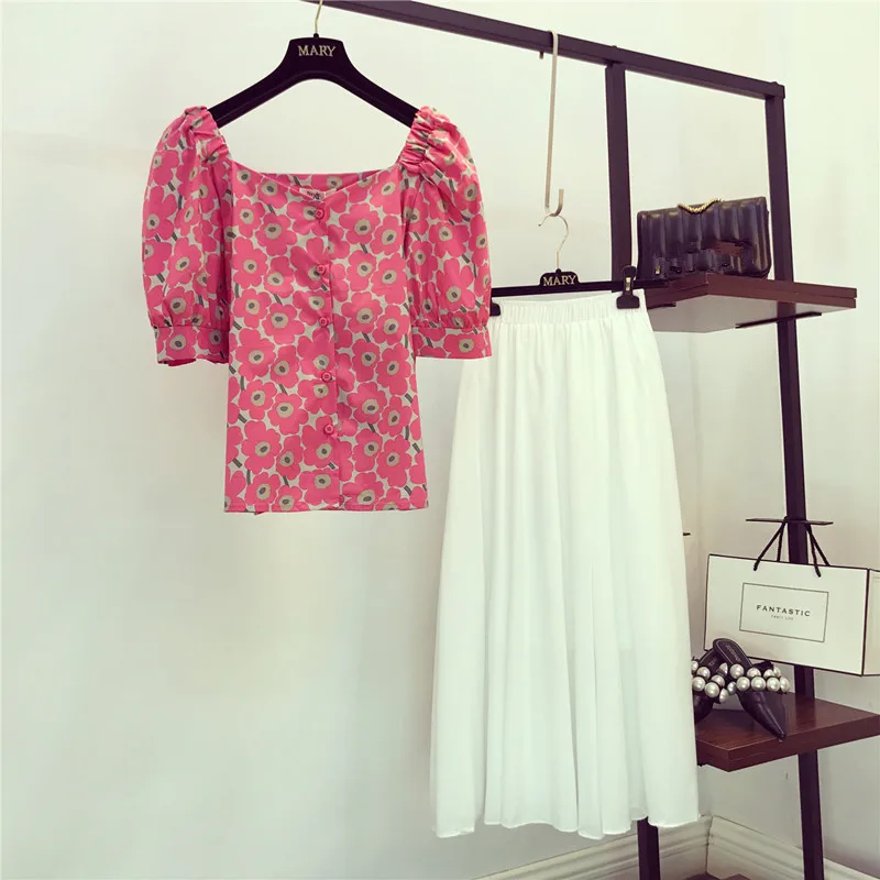 2019 летняя новая модная блузка с квадратным воротником и цветочным принтом в