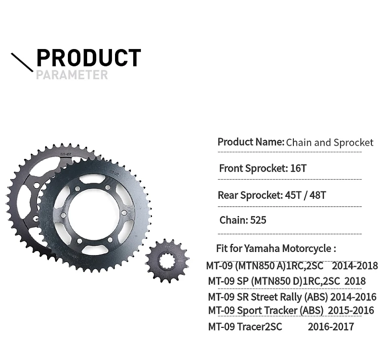 525 16T 45T 48T цепь мотоцикла и Передняя Задняя звездочка для Yamaha MT-09 MT09 MTN850 SP SR уличный Ралли/спортивный трекер 14-18