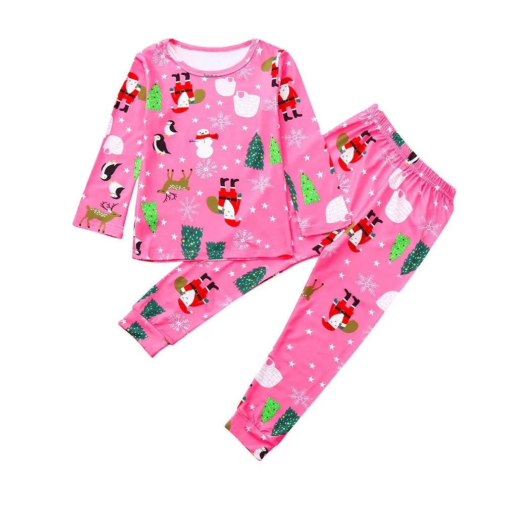 Kids Baby Boys Girls Fashion Christmas Cartoon Long Sleeve Tops+Cartoon Print Pant Set Clothes | Детская одежда и обувь