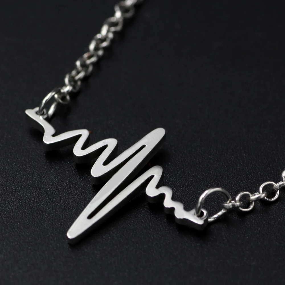 Ожерелье женское из нержавеющей стали серебристое колье с ритмом сердечного