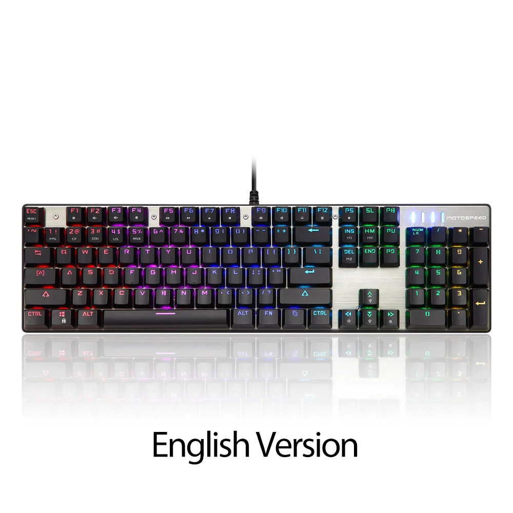 English Version MOTOSPEED CK104, металлическая Механическая игровая клавиатура с 104 клавишами, синие переключатели, проводной USB, цветной светодиодный, с подсветкой, для любителей компьютерных игр - Цвет: English Version