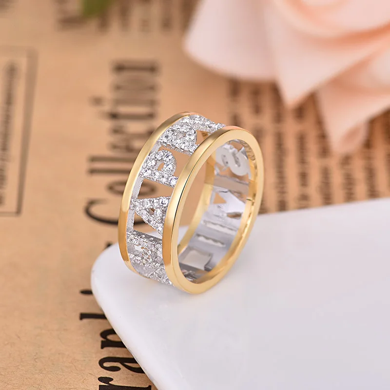 Женское кольцо с буквами модное серебряное со стразами для помолвки и вечеринки