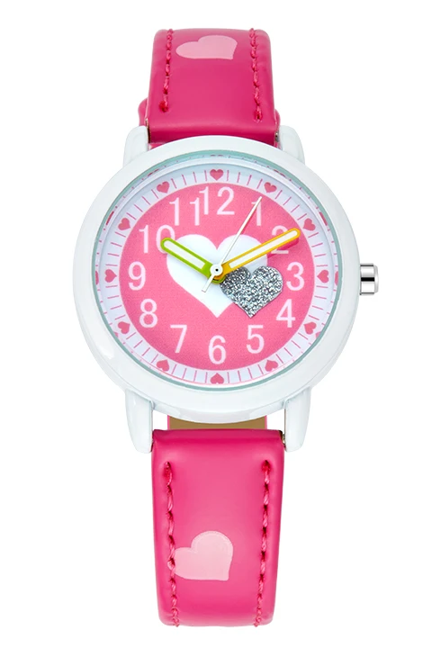rose red watch KEZZI Love Hearts детские наручные часы для девочек с кожаным ремешком с принтом Мультяшные детские часы для студентов кварцевые наручные часы Повседневная мода Horloge - Цвет: rose red watch