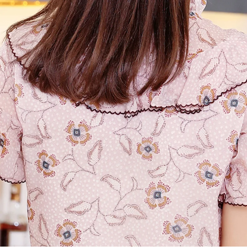 SESOAF корейской моды Костюмы розовый Шифоновая блузка летние топы для Для женщин