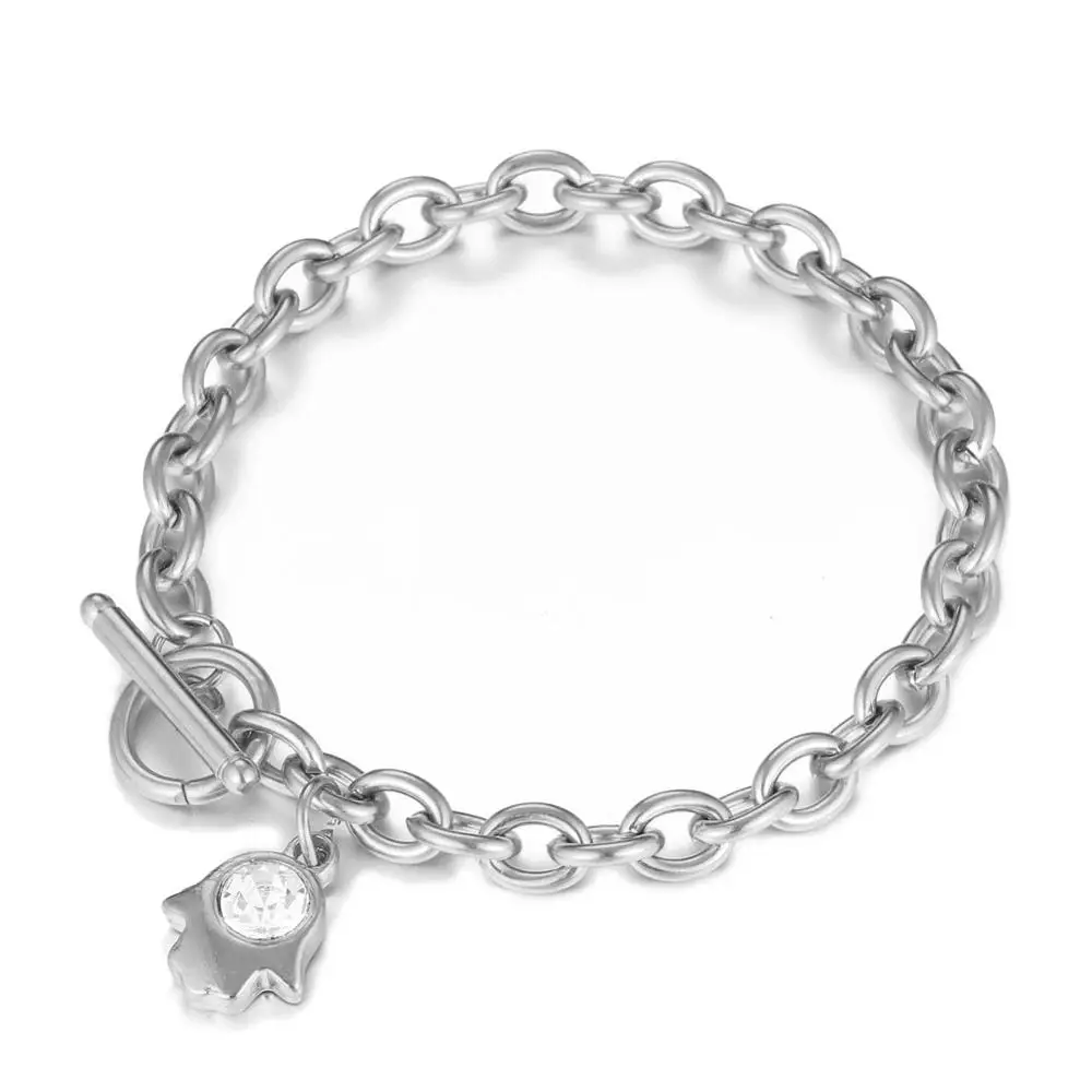 Silver color Дизайн кристалл Хамса браслет с подвесками на руку для женщины Для мужчин Нержавеющая сталь цвет серебристый, Золотой Цвет цепи браслеты «Фатима» - Окраска металла: Silver color