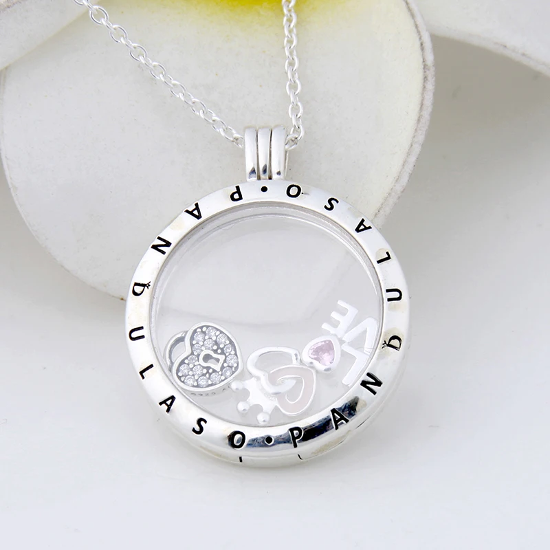 Forever love Petites Большой Плавающий Медальон Ожерелье и Подвеска для женщин DIY ожерелье из стерлингового серебра 925 пробы Ювелирная цепочка