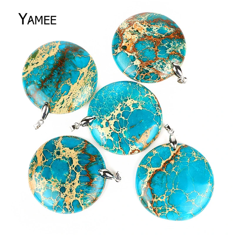 45x45 мм круглый морской синий Цвет Морская осадочная яшма Кулон Полудрагоценный