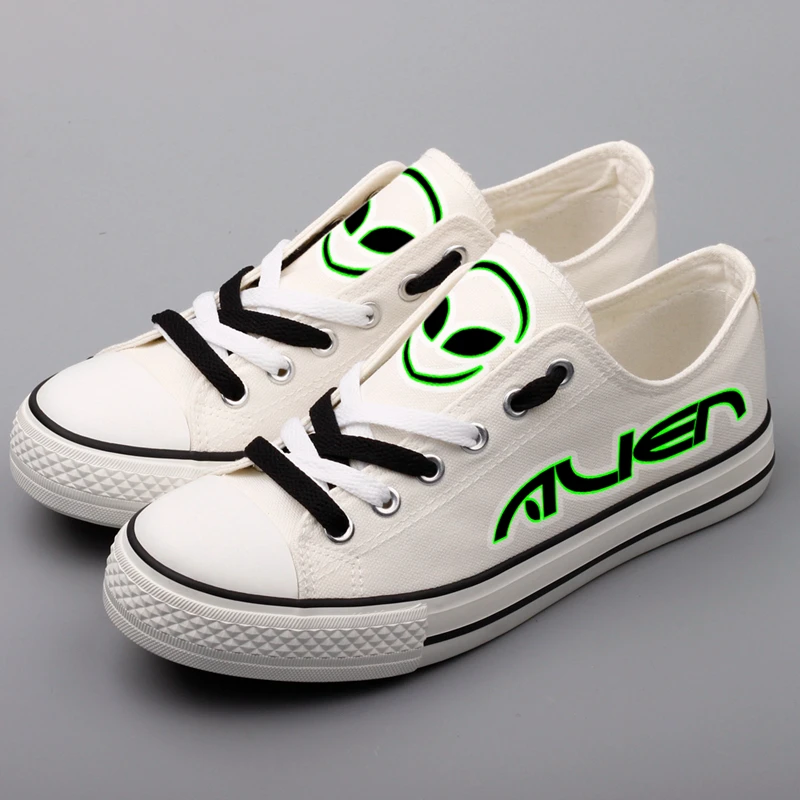 E-LOV Space Alien Design Flat Canvas Shoes Women Tenis Espadrilles Low Top Solid White Black Casual Walking Shoe Footwear | Обувь