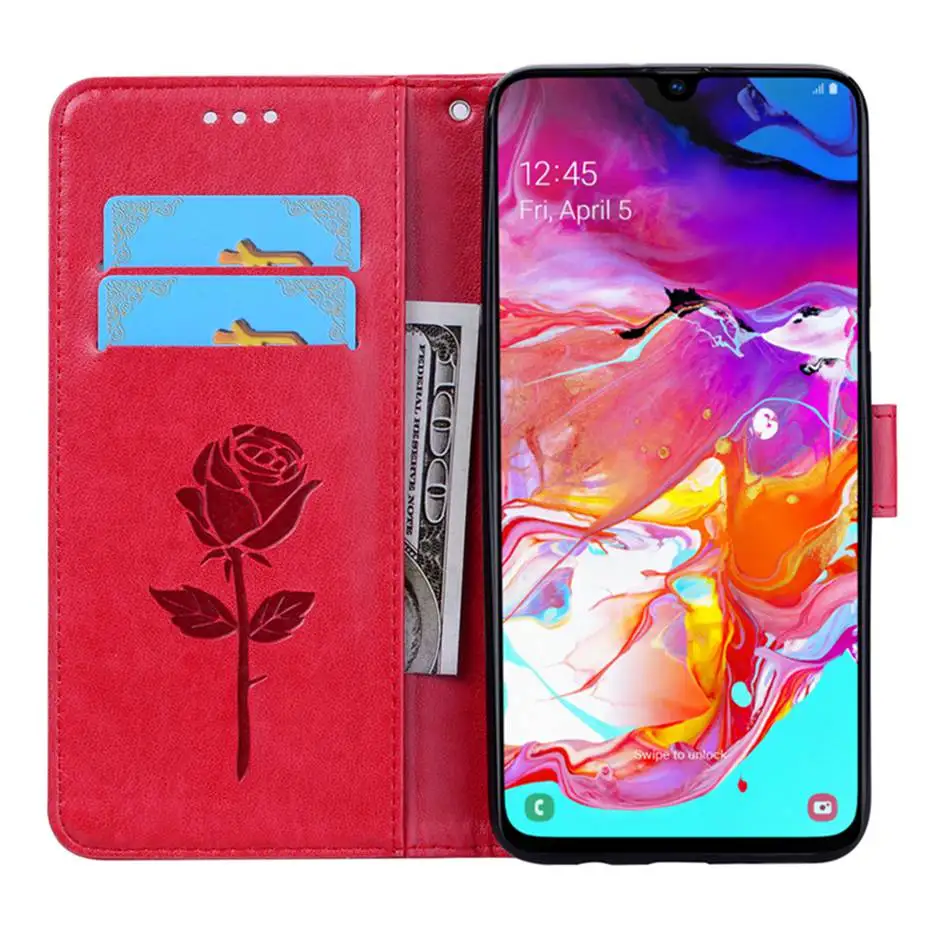 Чехол-книжка из искусственной кожи чехол для samsung galaxy A10 A30 A40 A50 A60 A70 Чехол-бумажник чехол для телефона для samsung A60 A70 3D рельефная Роза чехол