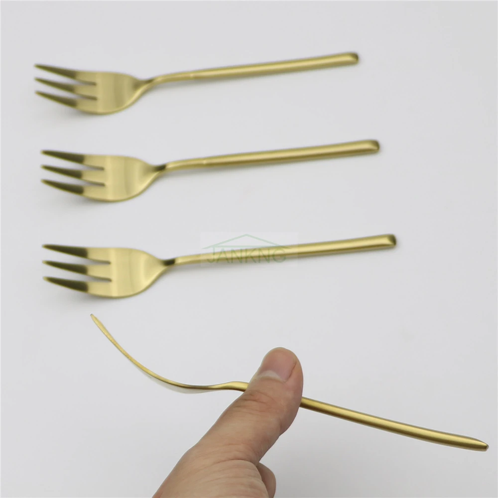 

JANKNG 4 Pcs/Lot Luxury Gold Cake Forks Stainless Steel Salad Fork Set Thick Flatware Cutlery Set Fruit Fork Salad Dessert Fork