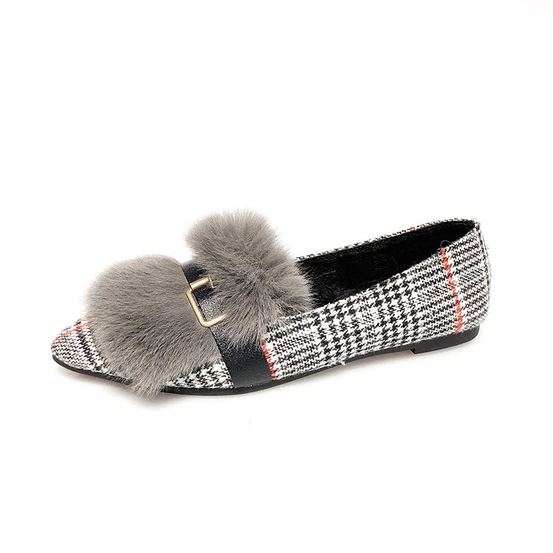 Flats Women Simple Elegant Retro Plaid Pointed Toe Flat with Shoes Outside Womens Winter Soft Plush Ladies All-match 2019 Trendy | Обувь
