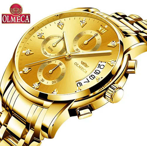 OLMECA Relogio Masculino мужские часы Роскошные Известный Топ Бренд Мужская Спортивная повседневная одежда военный армейский Кварцевый Наручные часы Saat - Цвет: Whole Gold
