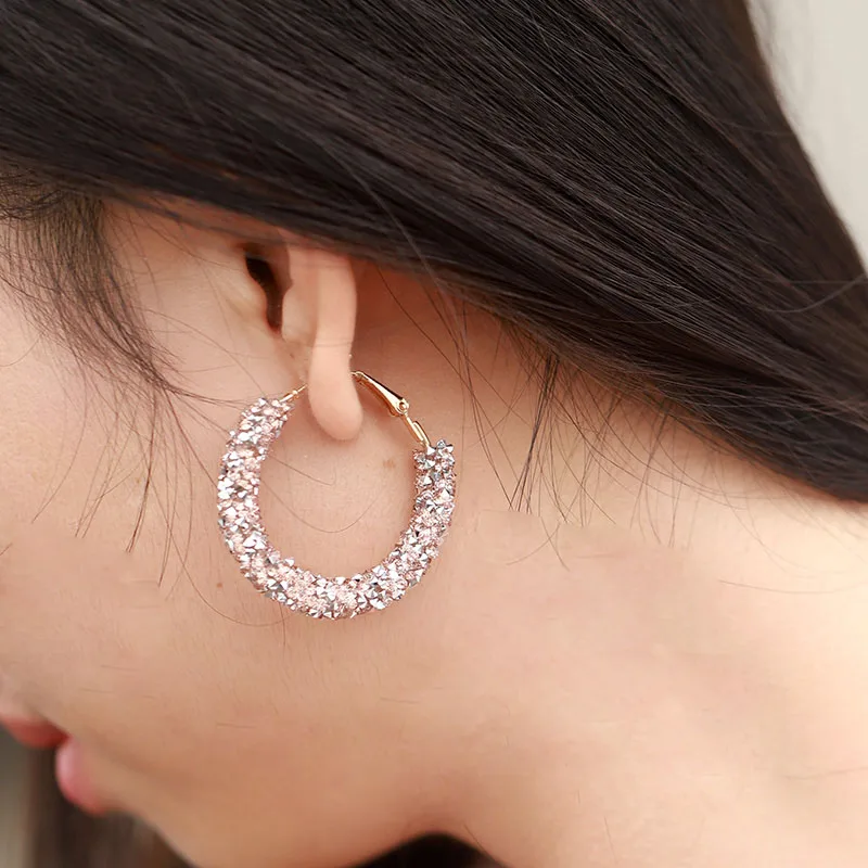 2018 минималистичные Дизайнерские Большие серьги кольца для женщин с кристаллами