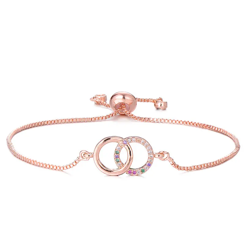 rose gold Pipitree модные двойные O браслеты с кулоном в форме бесконечности вместе навсегда австрийский кристалл браслет для женщин любовник Свадебная цепь ювелирные изделия - Окраска металла: rose gold