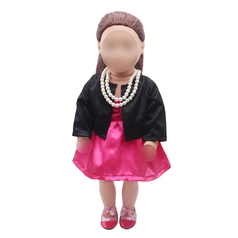 18-дюймовое платье для куклы девочек розовое красное вечернее + черное пальто