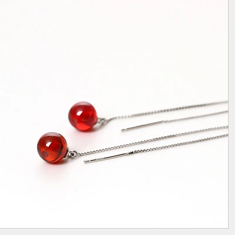 Женские серьги цепочки из серебра 100% пробы с гранатом|Серьги-подвески| |