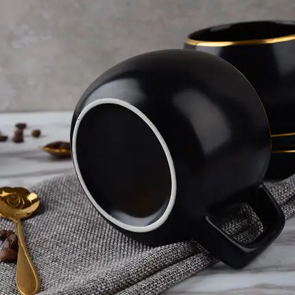 

European Coffee Tea Set Household Simple Creative Black Personality 4 Piece Set Send Cup Dish Spoon Ceramic Water Cups