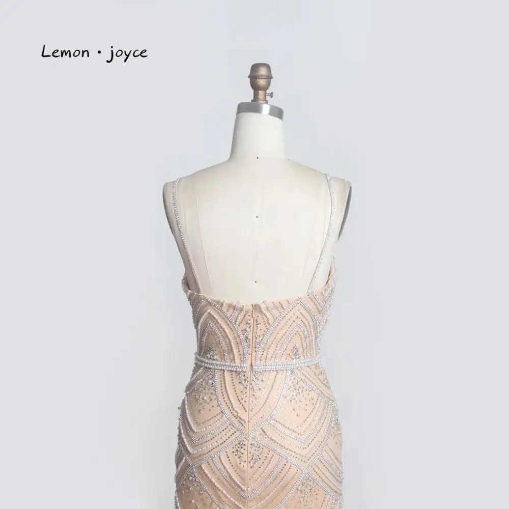 Lemon joyce Формальные Вечерние платья Длинные цвета шампанского с v-образным вырезом и бисером сексуальные вечерние платья для выпускного вечера размера плюс robe de soiree