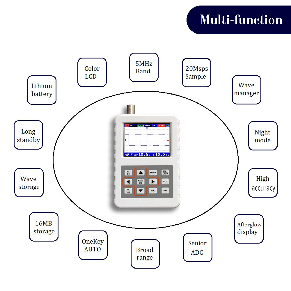 

DSO PRO 2.4" Color Display Screen Handheld Portable Digital Mini Oscilloscope with 5MHz Bandwidth and 20M Sampling Rate