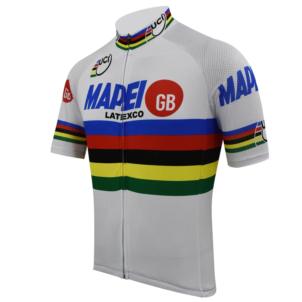 Mapei Чемпион Велоспорт Джерси для мужчин короткий рукав красный белый синий