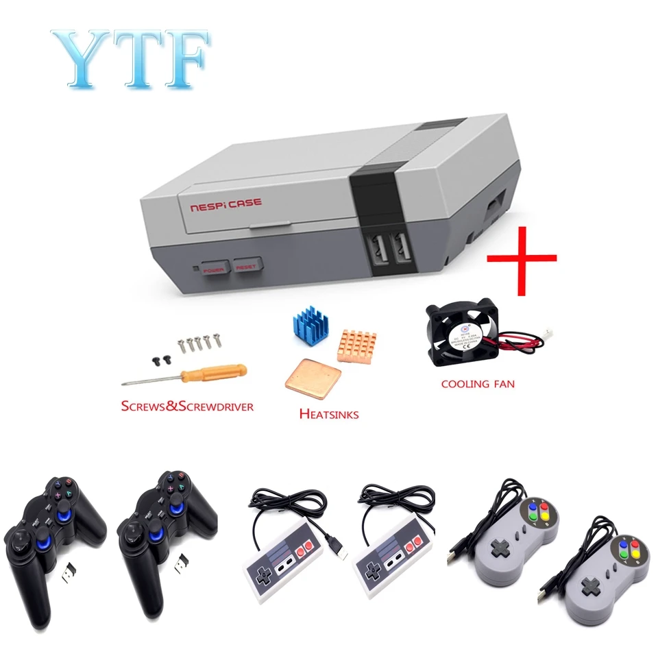 Мини Чехол NESPI Retroflag Kit с вентилятором+ дополнительные беспроводные игровые контроллеры SNES/Turbo/2,4G для Raspberry Pi 3/2/B