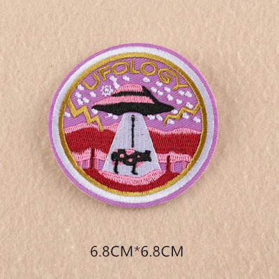 1pcs Space Universe UFO parches Embroidered Iron on Patches for Clothing DIY Motif Stripes Clothes Stickers The aliens Badges - Цвет: ZU03-6