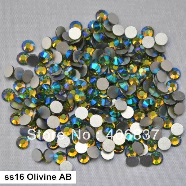 

Free Shipping! 1440pcs/Lot, ss16 (3.8-4.0mm) Olivine AB Flat Back Non Hotfix Glue On Nail Art Rhinestones