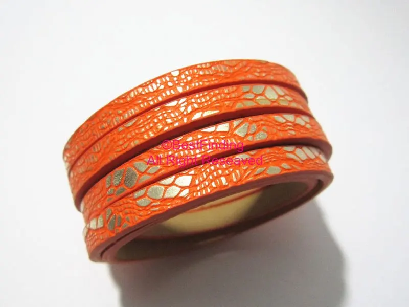 

5x2mm Orange shivering glitter leather cord 5mm leather cord