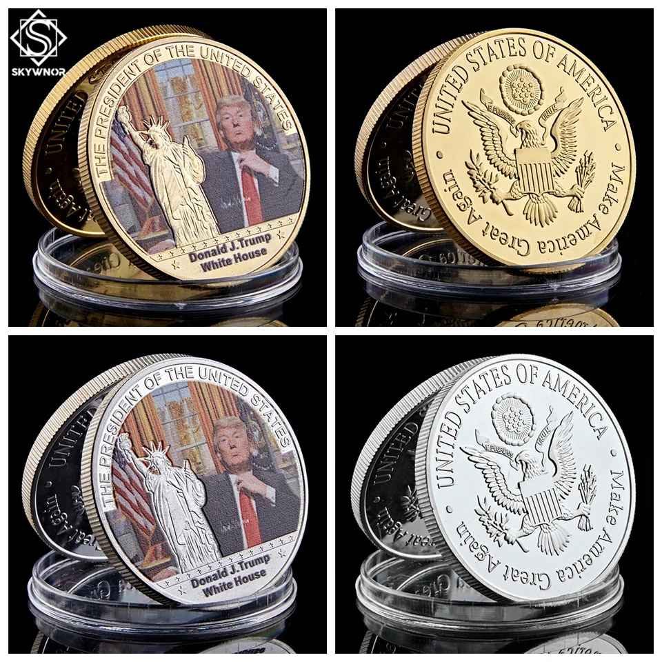 45 президент США Дональд Дж. Трамп с Белым домом коллекция золотых/серебряных