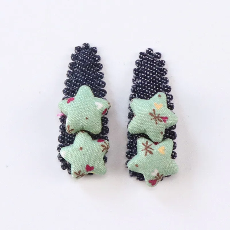 15Green Star 2 шт./компл., однотонные клетчатые цветы, заколки для волос, маленькая девочка, бутик, милые звезды, резинки для волос для детей, детские украшения для волос - Цвет: 15Green Star