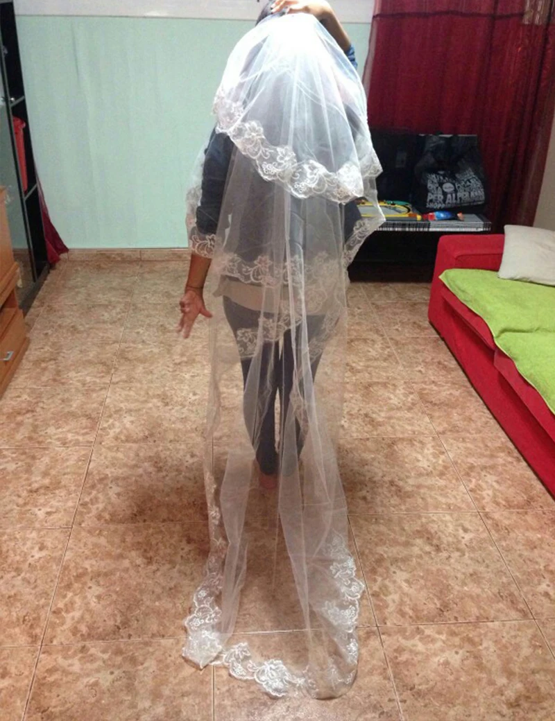 Свадебная вуаль оптовая продажа Соборная 3 м кружево цвета слоновой кости