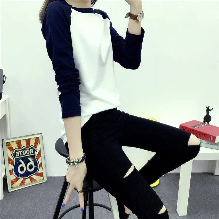 Женская футболка в стиле пэчворк с длинным рукавом цветная круглым вырезом