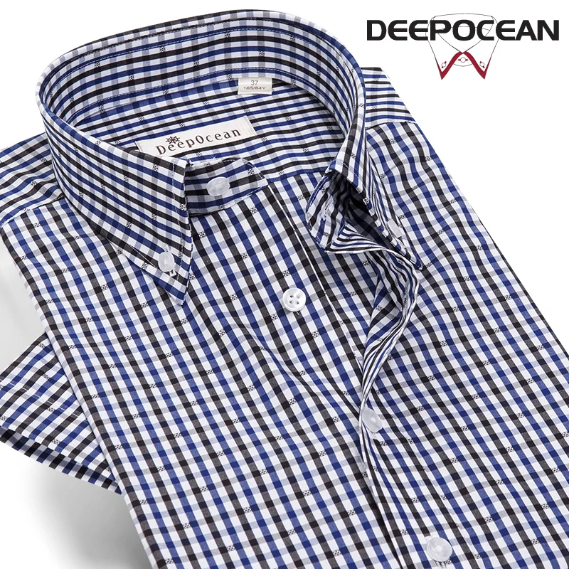 

Deepocean Men Shirts Fashion Shirt Tiny Grid Short Cotton Shirts Business Shirt Slim Fit Men Tops Hombres Camisas X86522S