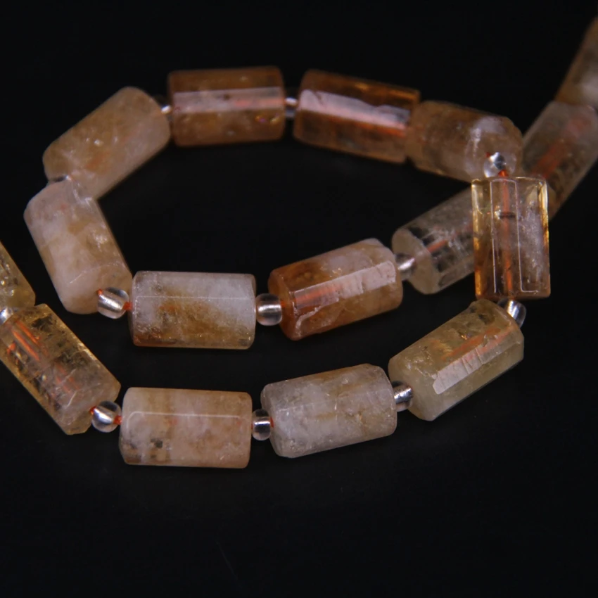 20-21pcs/strand,Natural Citrines Quartz Faceted Cylinder Nugget Loose Beads,Yellow Crystal Tube Pendant Necklace Bracelet Making