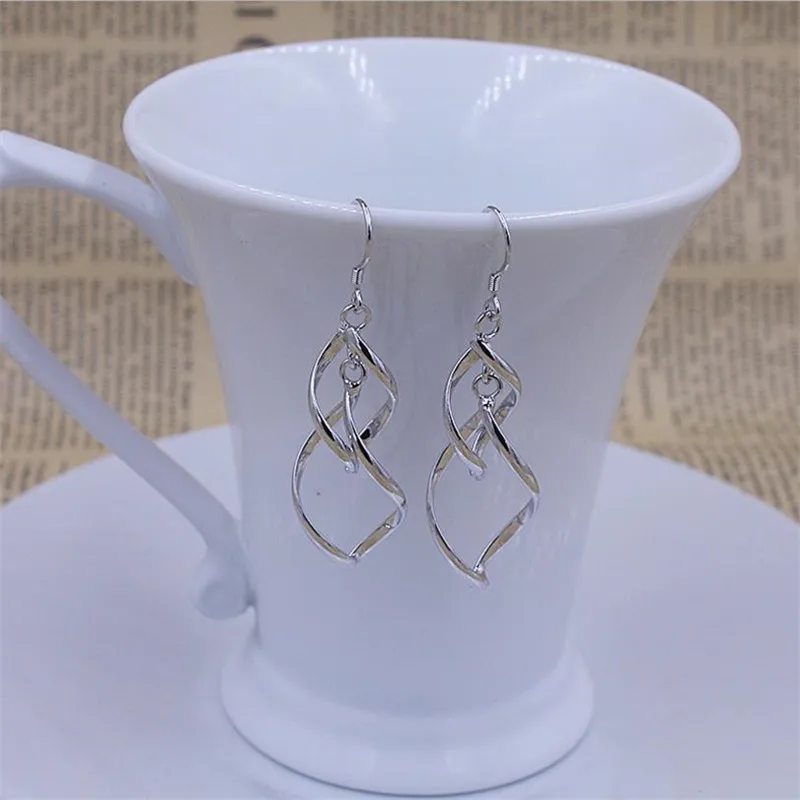 TJP Trendy Long Tassel Double Leaf Shaped Female Earrings Jewelry Pure 925 Sterling Silver Drop Earring For Women Wedding Party | Украшения