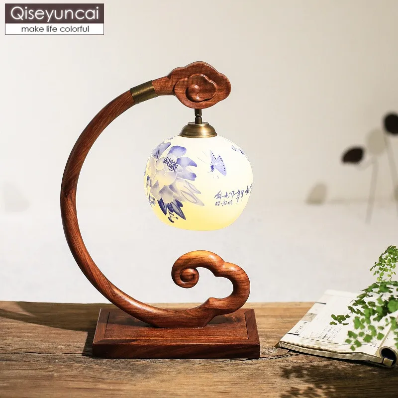 Qiseyuncai новинка 2019 китайская настольная лампа из красного дерева винтажная