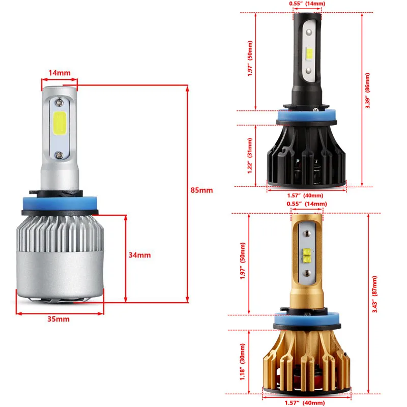 Oslamp светодиодный фары H11 однолучевой S2 T6 T5 серии 6500K Автомобильные 72 Вт COB/SMD чипы