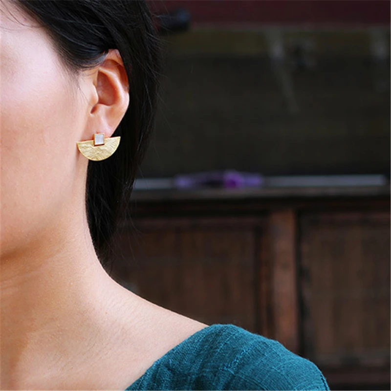 Lotus Fun Real 925 Sterling Silver Natural Stone Handmade Fine Jewelry Vintage Luxury and Simple Stud Earrings for Women Brincos | Украшения