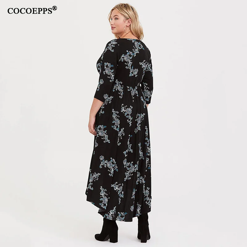 

Floral Black Casual dress 4XL 5XL Big Size Women Winter Dress Plus Size Maxi Long Dress Large Size Vintage Party vestido 2019