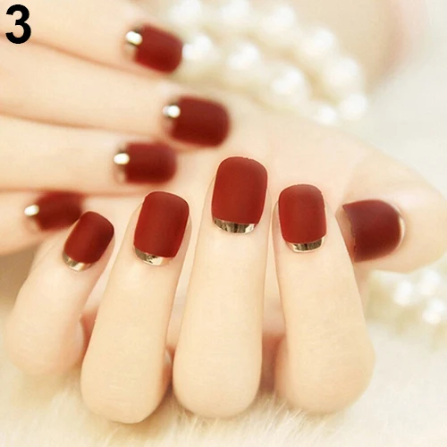 24 Шт. Искусственный Типсы Полный Поддельные Матовая Текстура Французский Nail Art