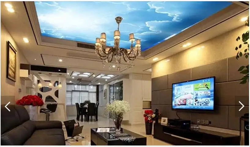 Фотообои 3D под заказ потолочные фрески Hd с изображением синего неба белых