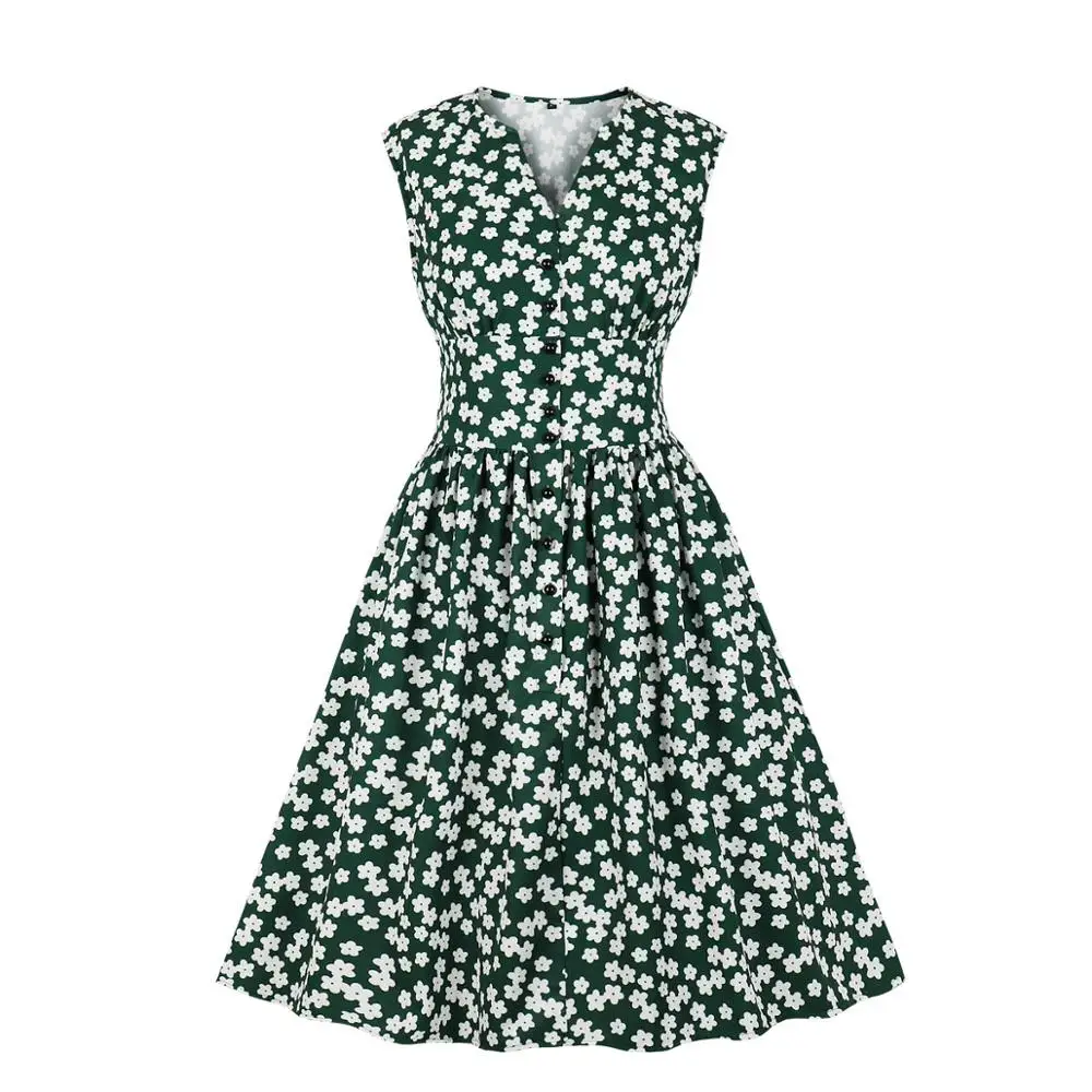 

2019 Hot Print Summer Dress Plus size Vintage Party Dress Buttons Red Yellow Floral Bohemian Holiday Dress eDressU MXN-1756