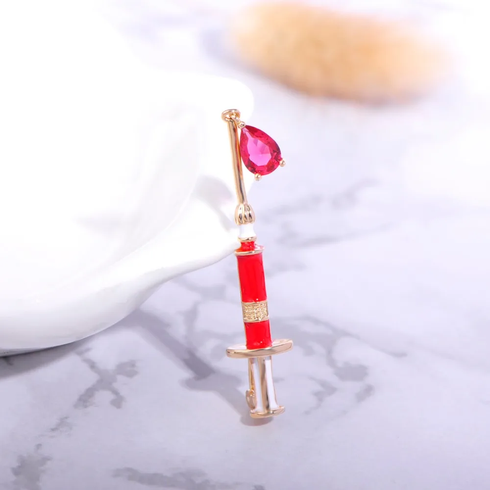 MECHOSEN модная медицинская игла Брошь Красная эмаль циркон медь Ювелирные изделия