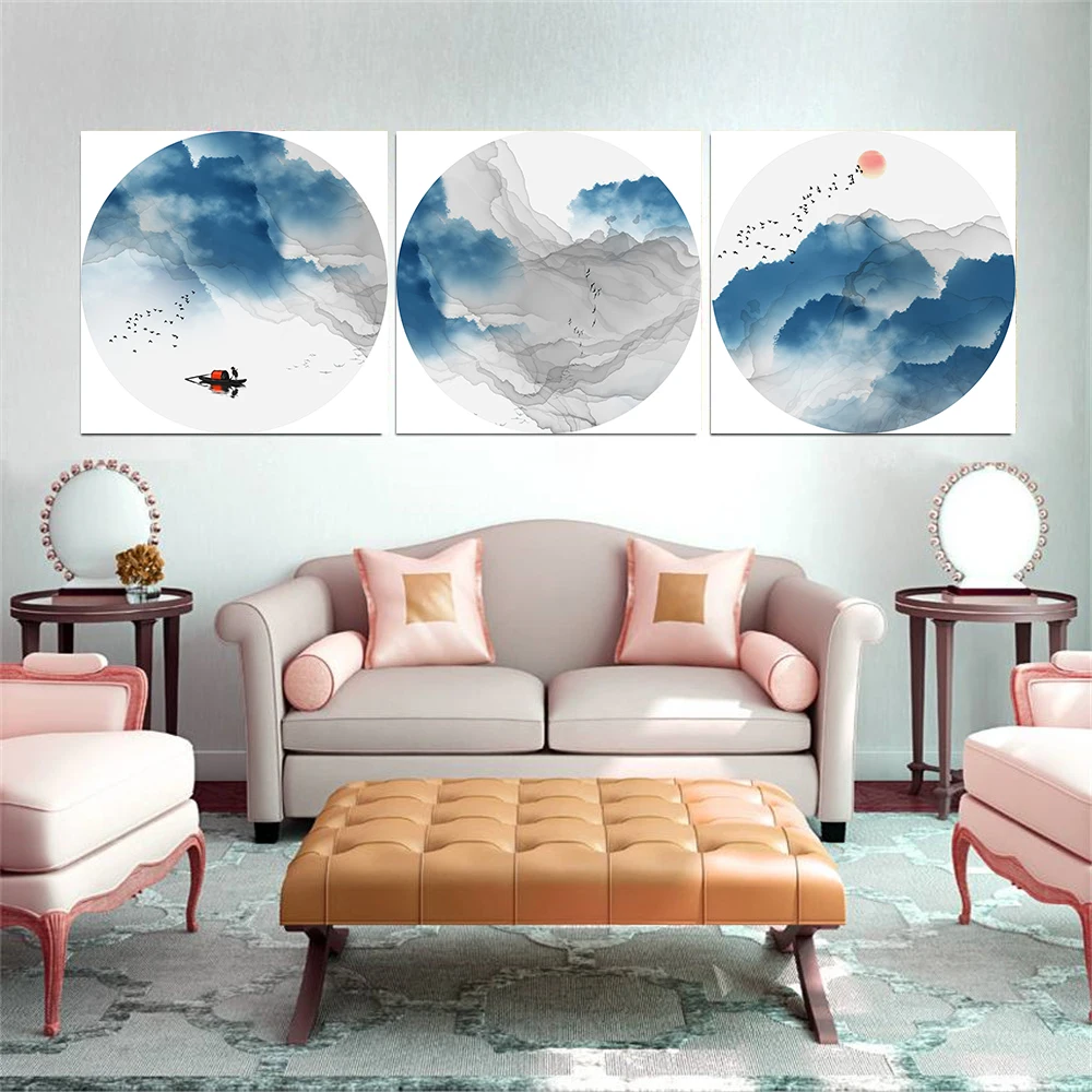 Скандинавский постер картины на холсте настенное искусство китайская пейзажная