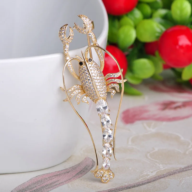 Funmor Роскошные фианиты броши &quotЛобстер&quot булавки серебряный цвет унисекс Медь