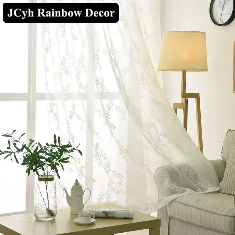 Тюлевые шторы с белыми листьями для гостиной вышитые тюлевые драпировки окон