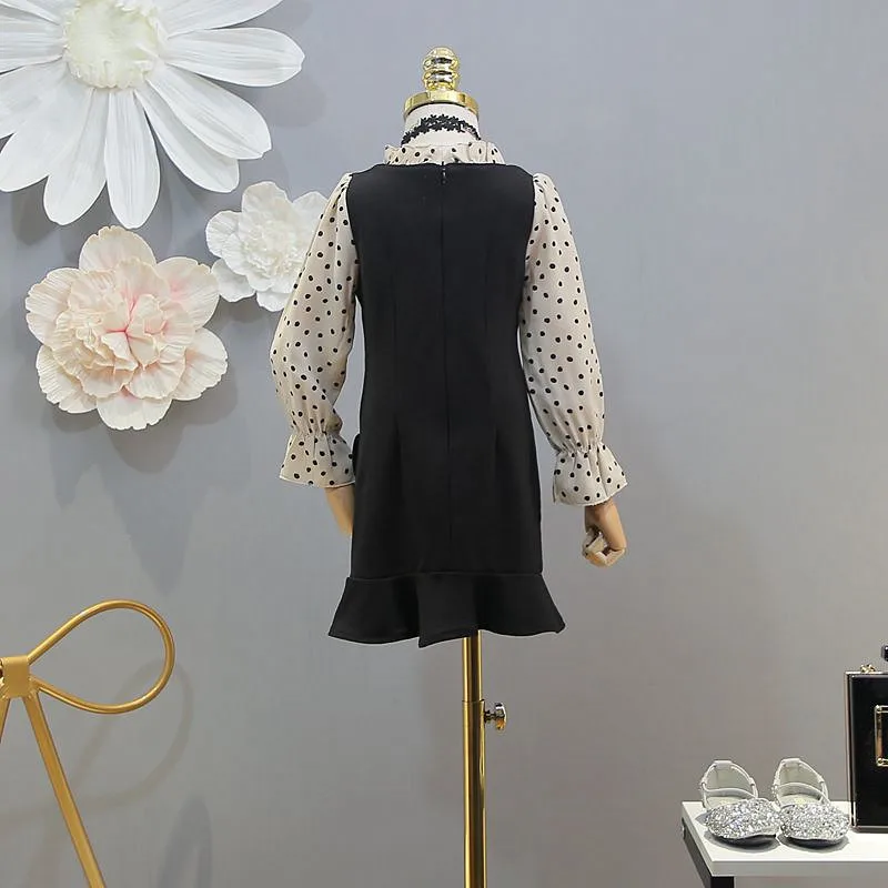 Платье для девочек Новинка 2019 года сезон весна модное платье в горошек с длинными