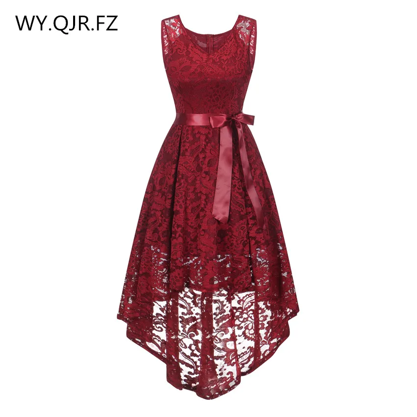 Wine red OML529Z# короткое спереди длинное сзади темно-синее вечернее платье с бантом праздничное платье для одноклассника платье для выпускного вечера модная женская одежда - Цвет: Wine red